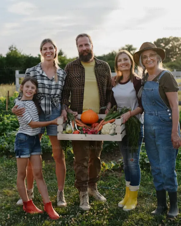 La famiglia in azienda, all'aperto